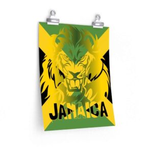 Jamaica posters in several sizes and matte finish. Jamaican Flag and Lion of Judah colored design.