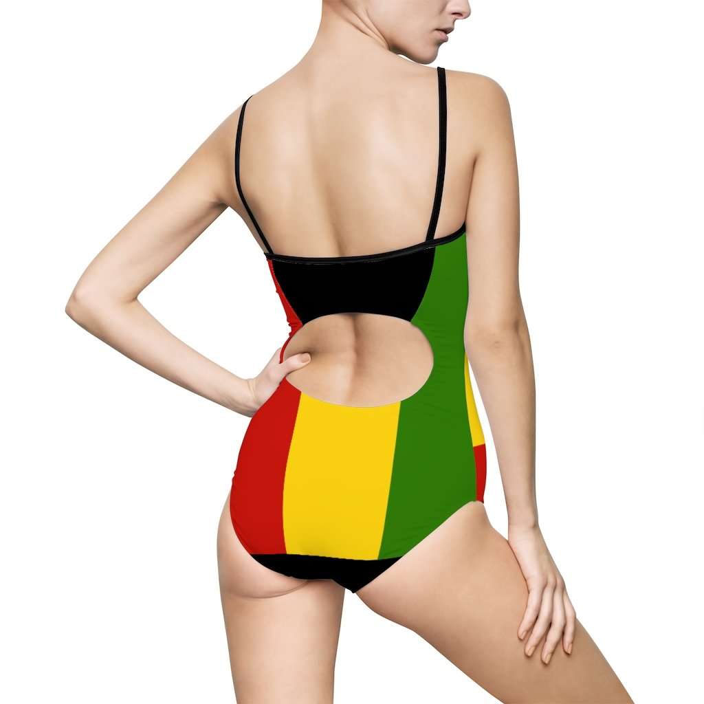Pan African Flag Womens One piece swimsuit back view Rastaseed merchandise and blog