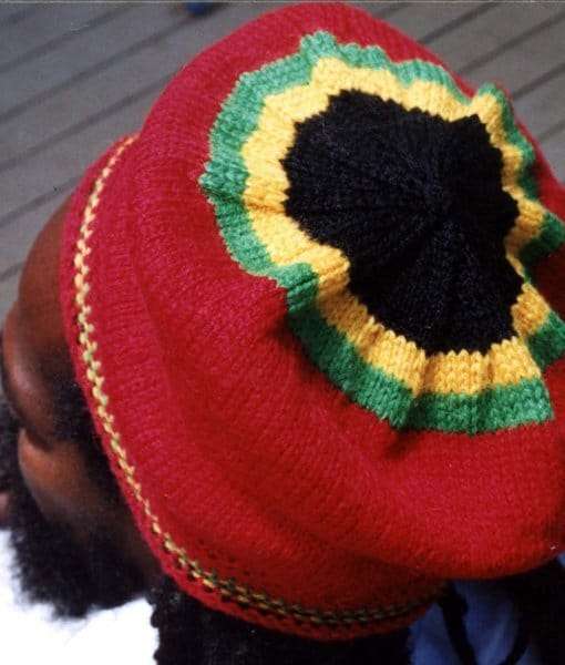 Rasta red beret Jamaica accent colors handmade from pure Australian wool. Jamaican colors and red base. Rastagearshop fine quality Reggae, Jamaican gear.