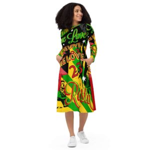 Rasta Reggae Party midi dress front on view staging.rastaseed.com