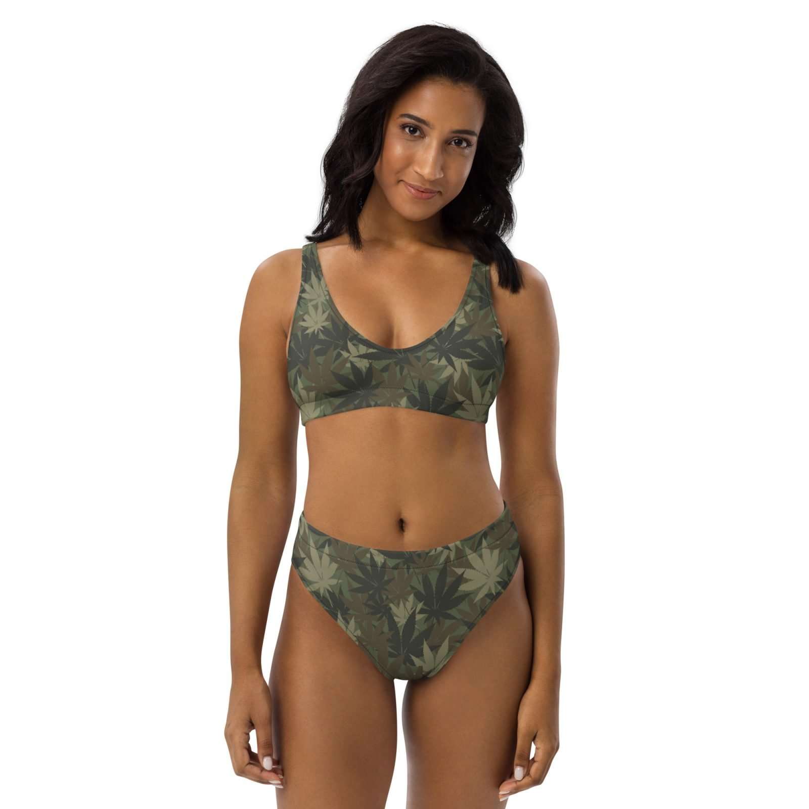 Hemp Camo Recycled Bikini in unique Hemp camouflage print designed and created by Rastaseed online merchandise and clothing brand.