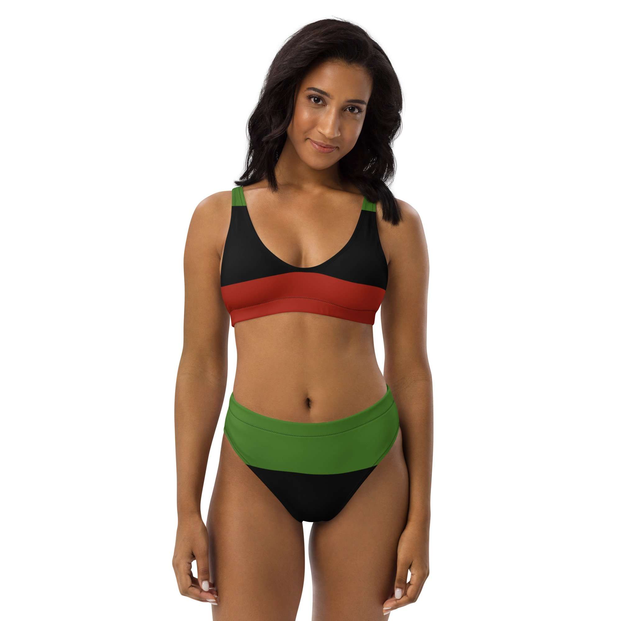 Afro American Swimwear Recycled high-waisted bikini in a flattering design created by Rastaseed online merchandise and clothing brand.