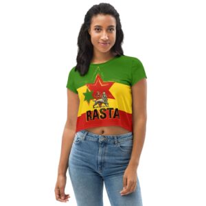 Lion Star Rasta Crop Tee in Rasta red gold and green. Cute tee in original design. Rasta crop tops, tees and t-shirts at Rasta online shop.
