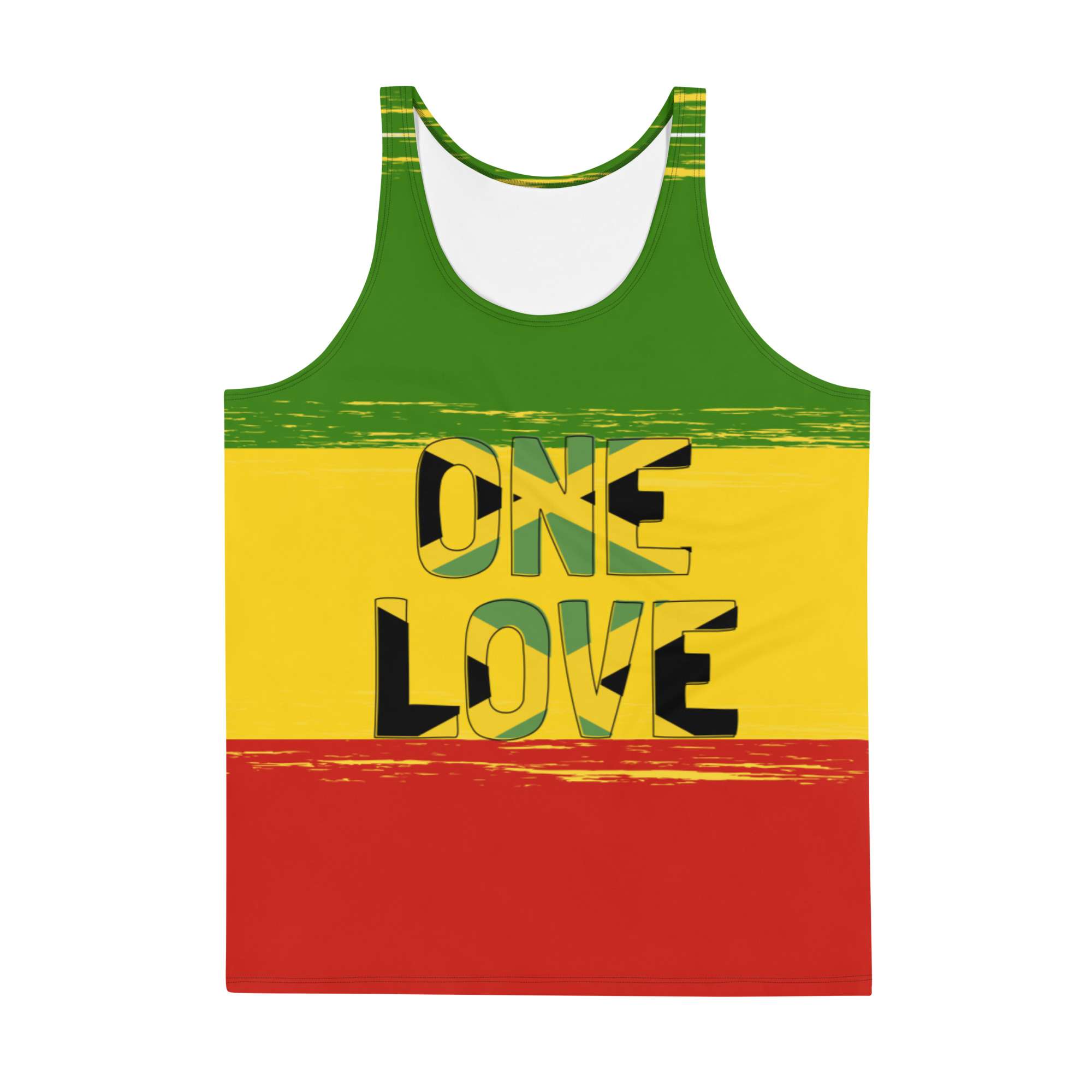 One Love Tank Top in Rasta colors. Soft fabric and relaxed fit will feel cool and comfortable in Summer weather. Rastaseed merchandise and clothing.