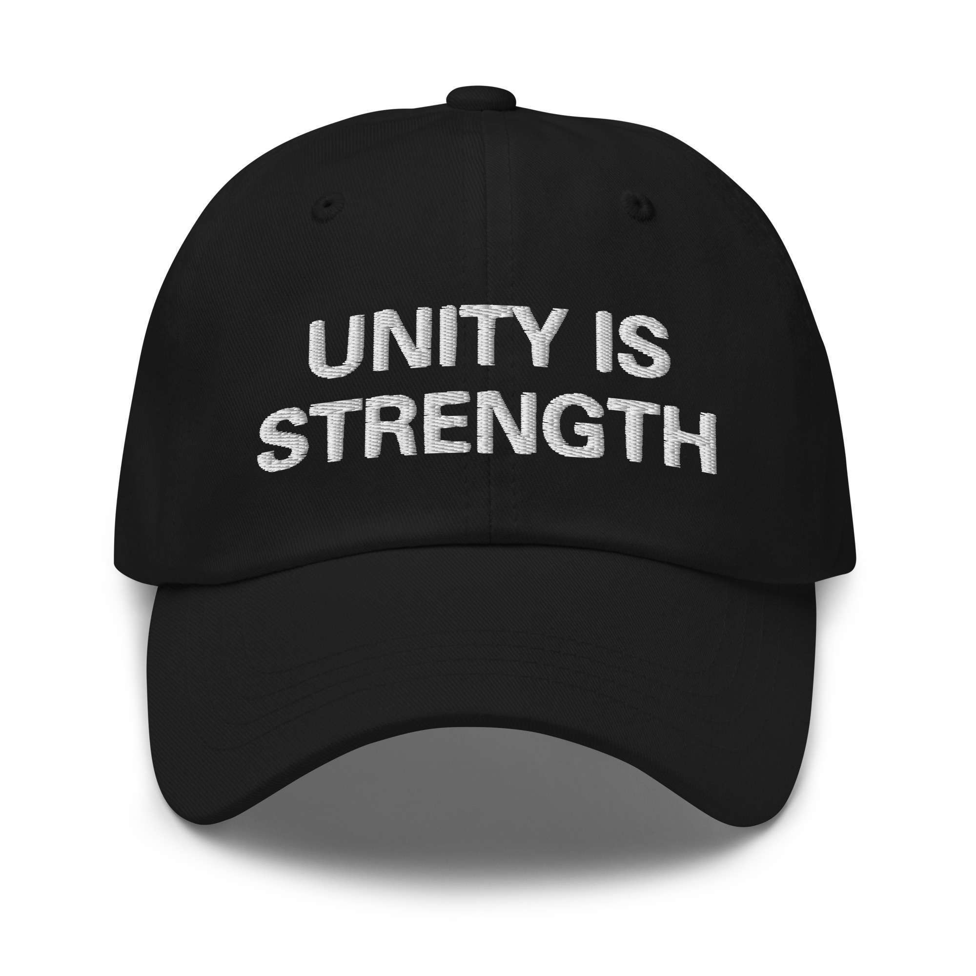 Unity is Strength Cap front view in dad hat style and available in two colors khaki camo or black.Make a statement in a cap from Rastaseed.com