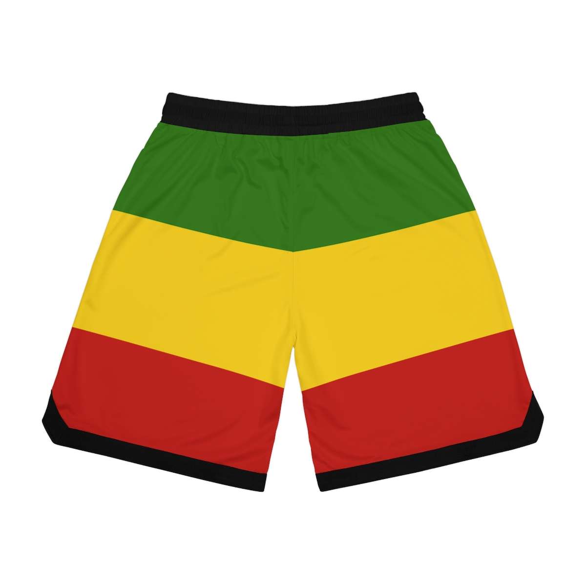 Rasta Basketball Shorts back view in red gold and green with black trim and number twenty three. Rastaseed original merchandise and clothing.