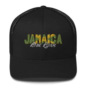 Jamaica One Love Rastafari Caps in black green and gold. Great souvenir for a holiday in the sun in Jamaica or the West Indies.