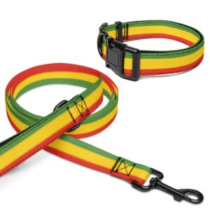 Rasta dog collar and leash set in the Reggae colors. Rastaseed original Rastafarian, Jamaican and Afro american merchandise clothing shoes and accessories.