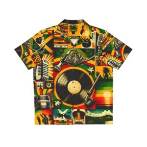 Reggae shirt in red gold and green. Irie one drop design with reggae symbols. Rasta merchandise and clothing at Rastaseed.com
