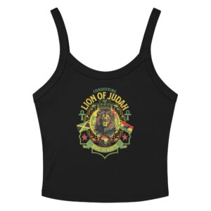 Lion of Judah Merch - Conquering Rasta Lion Tank in black front view. Rastaseed brand original Rastafarian Jamaican and Reggae merchandise.