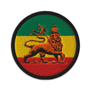 Rasta Lion of Judah Round Patch embroidered in Rasta colors. Ethiopian Lion of Judah representing Haile Selassie King of Kings. Rastaseed Rasta Gear.