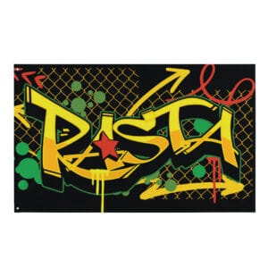 Rasta Graffiti Flag in the Rastafarian colors. Rastaseed Jamaican Reggae Afro American and Rastafari merchandise and gear.